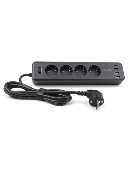 Сетевой фильтр TopOn TOP-PWS4 4 розетки, 3 USB, Type-C, PD 20W QC3.0, 4000W, 1.8 м Черный TOP-PWS4B