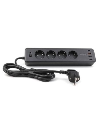 Сетевой фильтр TopOn TOP-PWS4 4 розетки, 3 USB, Type-C, PD 20W QC3.0, 4000W, 3м Черный TOP-PWS4B-3