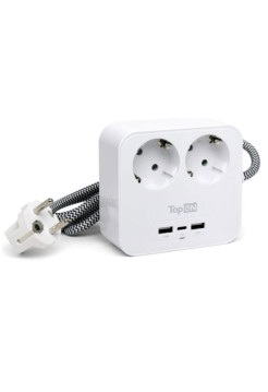 Сетевой фильтр TopOn TOP-PWS2 2 розетки с 2 USB-A и USB-C, 4000W, 1.5 м Белый TOP-PWS2