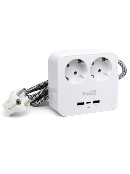 Сетевой фильтр TopOn TOP-PWS2 2 розетки с 2 USB-A и USB-C, 4000W, 1.5 м Белый TOP-PWS2