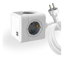 Удлинитель ROCKETSOCKET Cube Extended 4 Euro 16A, 2 USB A с блоком 5В/2.1А, кабель 1,5 м цвет серый GNS1404