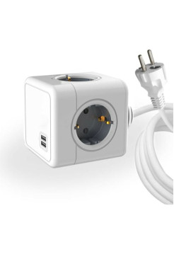 Удлинитель ROCKETSOCKET Cube Extended 4 Euro 16A, 2 USB A с блоком 5В/2.1А, кабель 1,5 м цвет серый GNS1404