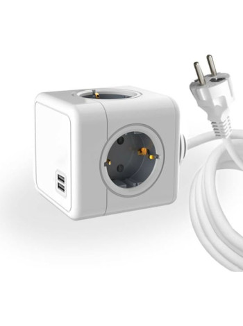 Удлинитель ROCKETSOCKET Cube Extended 4 Euro 16A, 2 USB A с блоком 5В/2.1А, кабель 1,5 м цвет серый GNS1404