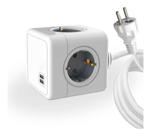 Удлинитель ROCKETSOCKET Cube Extended 4 Euro 16A, 2 USB A с блоком 5В/2.1А, кабель 1,5 м цвет серый GNS1404