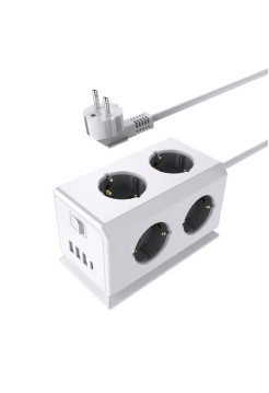 Удлинитель ROCKETSOCKET BiCube Extended 6 Euro 16A, 4 USB 3A+C с блоком 5В/3.1А, кабель 1,5 м цвет белый GNS5003