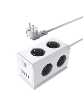 Удлинитель ROCKETSOCKET BiCube Extended 6 Euro 16A, 4 USB 3A+C с блоком 5В/3.1А, кабель 1,5 м цвет белый GNS5003