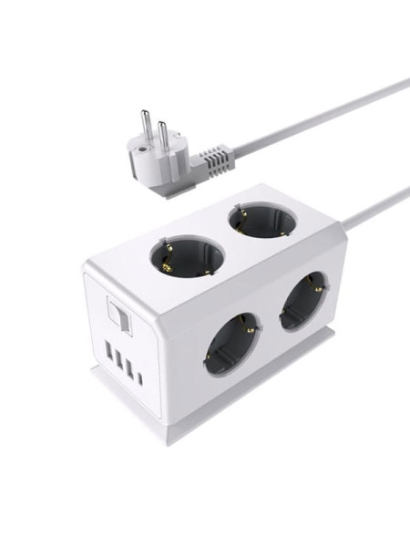 Удлинитель ROCKETSOCKET BiCube Extended 6 Euro 16A, 4 USB 3A+C с блоком 5В/3.1А, кабель 1,5 м цвет белый GNS5003