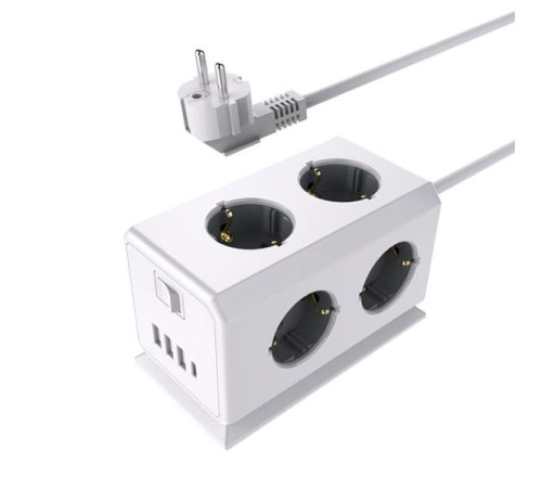 Удлинитель ROCKETSOCKET BiCube Extended 6 Euro 16A, 4 USB 3A+C с блоком 5В/3.1А, кабель 1,5 м цвет белый GNS5003