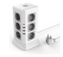 Удлинитель ROCKETSOCKET Tower Extended 12 Euro 16A, 4 USB 3A+C с блоком 5В/3.4А, кабель 2,0 м цвет белый GNS5004