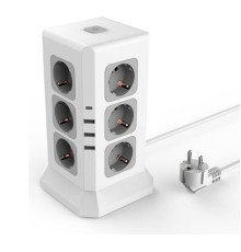 Удлинитель ROCKETSOCKET Tower Extended 12 Euro 16A, 4 USB 3A+C с блоком 5В/3.4А, кабель 2,0 м цвет белый GNS5004