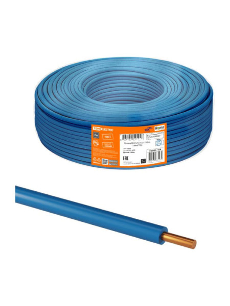 Провод TDM ПуВ 1x6,0 ГОСТ 100м, синий SQ0124-1346