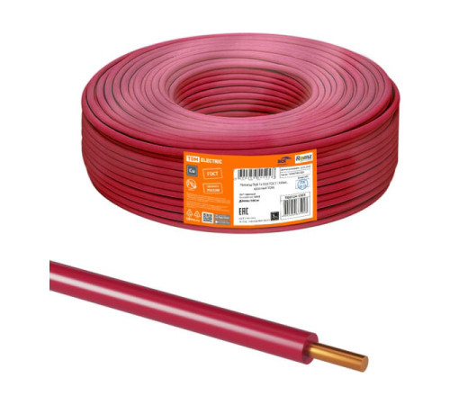 Провод TDM ПуВ 1x10,0 ГОСТ 100м, красный SQ0124-1355