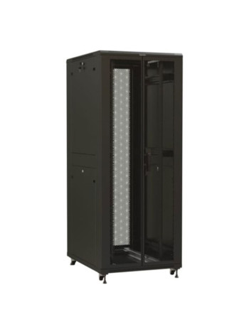 Напольный 19-дюймовый шкаф Hyperline 47U, 2277x600x800 мм, передняя и задняя распашные перфорированные двери, ручка с замком, черный, разобранный 425256