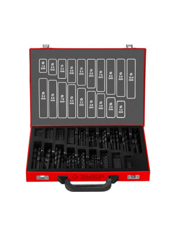 Набор сверл по металлу Зубр Мастер быстрорежущая сталь Р4М2, класс В, 170 шт, 1-10 мм 29605-H170