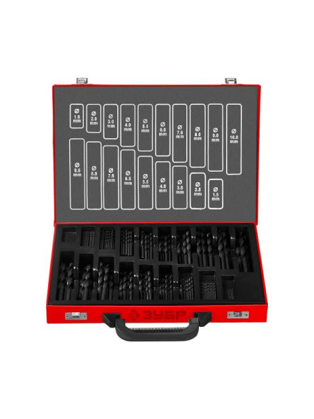 Набор сверл по металлу Зубр Мастер быстрорежущая сталь Р4М2, класс В, 170 шт, 1-10 мм 29605-H170