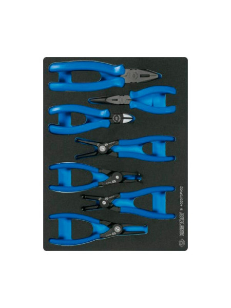 Набор съемников стопорных колец, пассатижей и бокорезов KING TONY ложемент, 7 предметов 9-40207GPV2