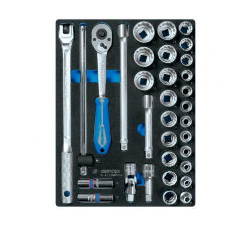Набор торцевых головок 1/2" с принадлежностями KING TONY двенадцатигранные, ложемент, 33 предмета 9-4233MRV04