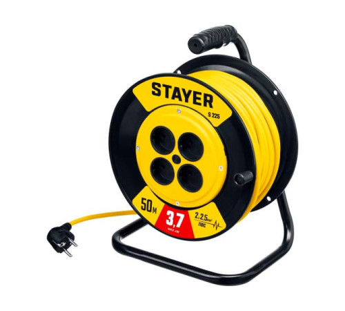 Силовой удлинитель на катушке Stayer S 225 ПВС 2x2.5 50м 3750Вт 55070-50