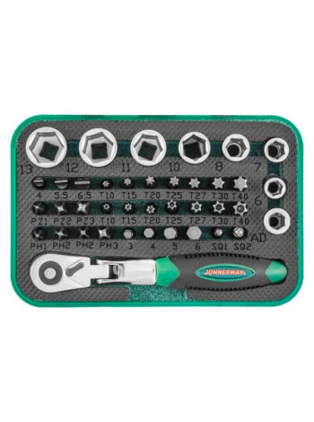 Набор торцевых головок, вставок-бит с трещоточной рукояткой (1/4"; 40 предметов) Jonnesway RD02040S 49305