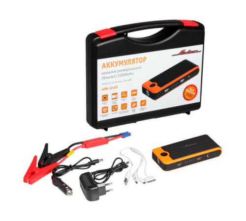 Внешний универсальный аккумулятор AIRLINE Booster 10000 мАч: 2хUSB 5V 2A, фонарь, пуск ДВС APB-10-05