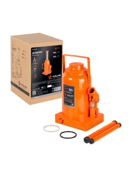 Бутылочный домкрат AIRLINE 50 т, MIN - 285 мм, MAX - 465 мм AJ-B-50 Бутылочный домкрат AIRLINE 50 т, MIN - 285 мм, MAX - 465 мм AJ-B-50