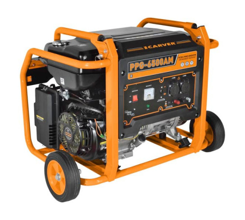 Бензиновый генератор Carver PPG- 6500АM LT-188F, 5,0/5,5кВт, 220В, бак 33 л, колеса 01.020.00029