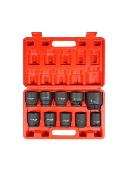 Набор головок ударных 3/4"DR, 56 мм, 10 предметов, 24-46 мм, пластиковый кейс AIRLINE ATAS074