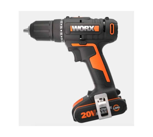 Аккумуляторная дрель-шуруповерт WORX 50Нм, 20В, 2Ач x2, ЗУ 2А, кейс WX108
