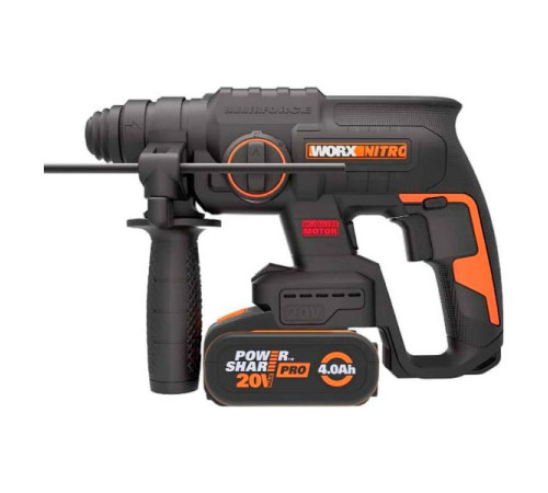Аккумуляторный бесщеточный перфоратор WORX 20В, 4Ач x1, ЗУ 2А, кейс WX381