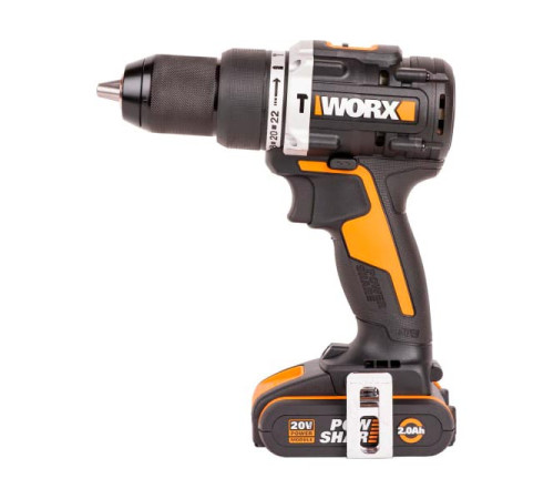 Ударная аккумуляторная дрель-шуруповерт WORX 60 Нм, 20 В, бесщеточная, 2 Ач x 2, ЗУ 2 А, кейс WX352