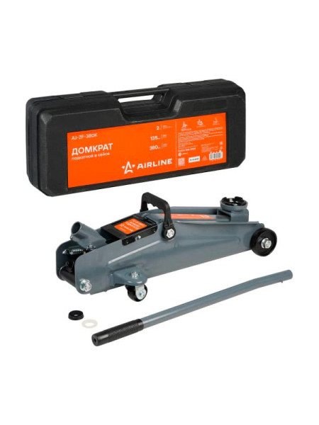 Подкатной домкрат AIRLINE 2т в кейсе (MIN - 135 мм, MAX - 380 мм) AJ-2F-380K