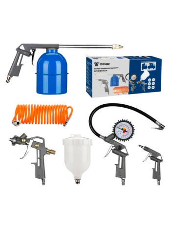 Набор пневмоинструмента DEKO DKSG05, 5 предметов, краскораспылитель с верхним бачком 018-0909