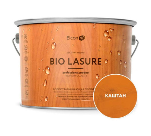 Водоотталкивающая пропитка Elcon Bio Lasure для защиты дерева до 15 лет, антисептик (каштан; 9 л) 00-00461961