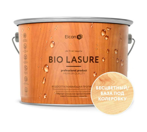 Водоотталкивающая пропитка Elcon Bio Lasure для защиты дерева до 15 лет, антисептик (бесцветная; 9 л) 00-00461963