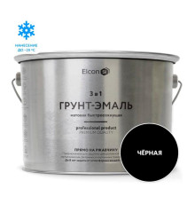 Быстросохнущая грунт-эмаль по металлу Elcon (3 в 1 по ржавчине; матовая; черная; 10 кг) 00-00462658