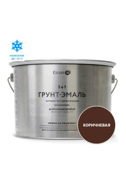 Быстросохнущая грунт-эмаль по металлу Elcon (3 в 1 по ржавчине; матовая; коричневая; 10 кг) 00-00462653