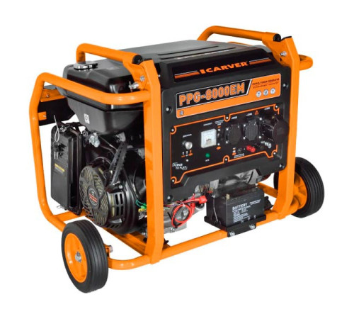 Генератор Carver PPG- 8000ЕM бензин LT-190F, 6,0/6,5кВт, 220В, бак 33 л, электростартер, колеса. медь 01.020.00030