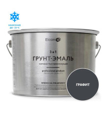 Быстросохнущая грунт-эмаль по ржавчине, металлу 3 в 1 Elcon графит, 10 кг 00-00463007