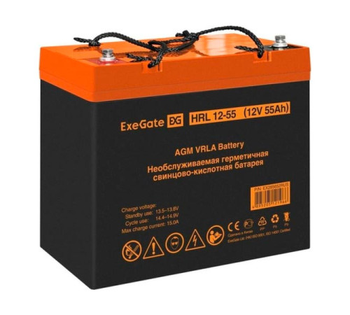 Аккумуляторная батарея HRL 12-55 12 V, 55 A*h, под болт М6 ExeGate 285652