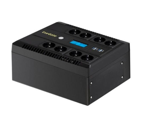 ИБП ExeGate NEO Smart LHB-600.LCD.AVR.8SH.CH.RJ.USB 600VA 360W, LCD, AVR, 8*Schuko, RJ45 11, USB, 4*USB-порта для зарядки, Black 293856