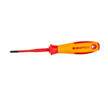 Тонкая отвёртка KNIPEX VDE 1000V Pozidriv PZ1 крестовая, L стержня 80 мм, 2-комп. рук-ка KN-982501SL