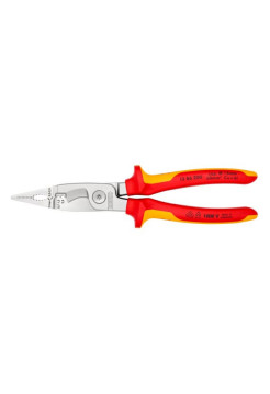 Электромонтажные клещи KNIPEX VDE, 6-в-1, 200 мм, диэлектрические, хром, 2К ручки, KN-1386200SB
