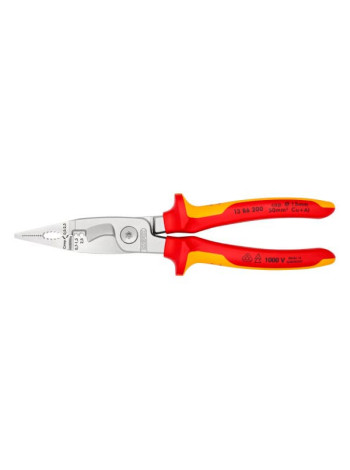 Электромонтажные клещи KNIPEX VDE, 6-в-1, 200 мм, диэлектрические, хром, 2К ручки, KN-1386200SB