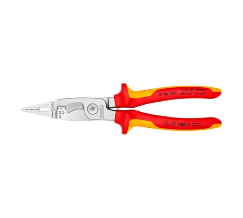 Электромонтажные клещи KNIPEX VDE, 6-в-1, 200 мм, диэлектрические, хром, 2К ручки, KN-1386200SB
