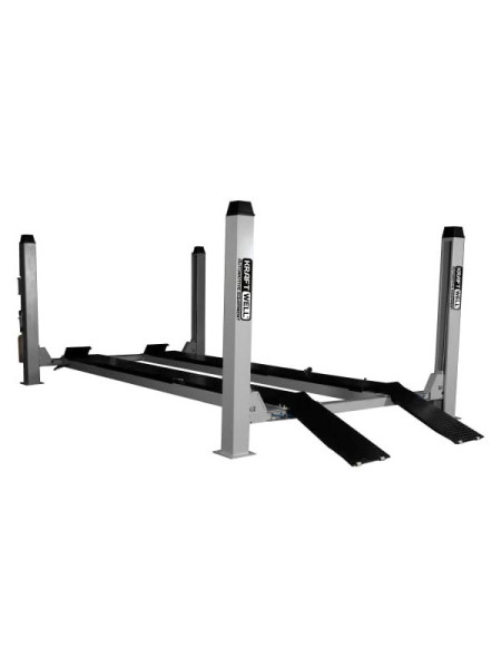 Четырехстоечный подъемник KraftWell г/п 4500 кг. платформы для сход-развала, цвет серый, длина платформ до 5700 мм KRW450AT