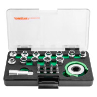 Головки Jonnesway RD05H22S торцевые SPLINE М4-13 с дисковым трещоточным механизмом и аксессуарами в наборе, 22 предмета 046626