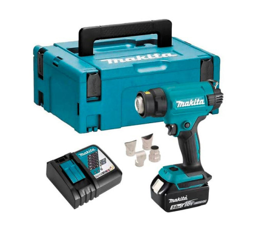 Аккумуляторный тепловой пистолет-фен Makita LXT 18В, 550 град, 2 скорости,6 режимов, кейс MakPac ,насадки 5.0Ач х1,з/у DHG181RT1J