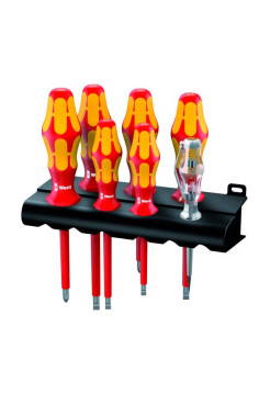 Набор диэлектрических отвёрток Wera, VDE, индикатор напряжения, подставка, 7 предметов, WE-006147