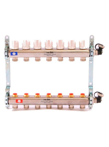 Коллекторная группа 1х3/4, 7 выходов, с регулировочными и термостатическими вентилями, нерж. сталь Uni-Fitt 451I4307