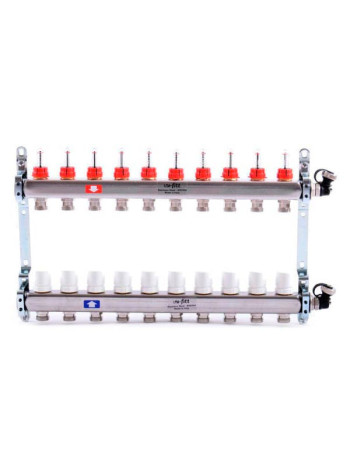 Коллекторная группа 1х3/4, 10 выходов, с расходомерами и термостатическими вентилями, нерж. сталь Uni-Fitt 450I4310
